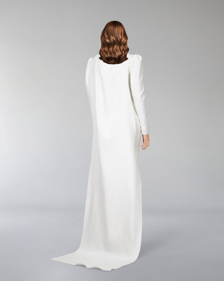 Crystal-button gown with draped neckline – Lorvan
