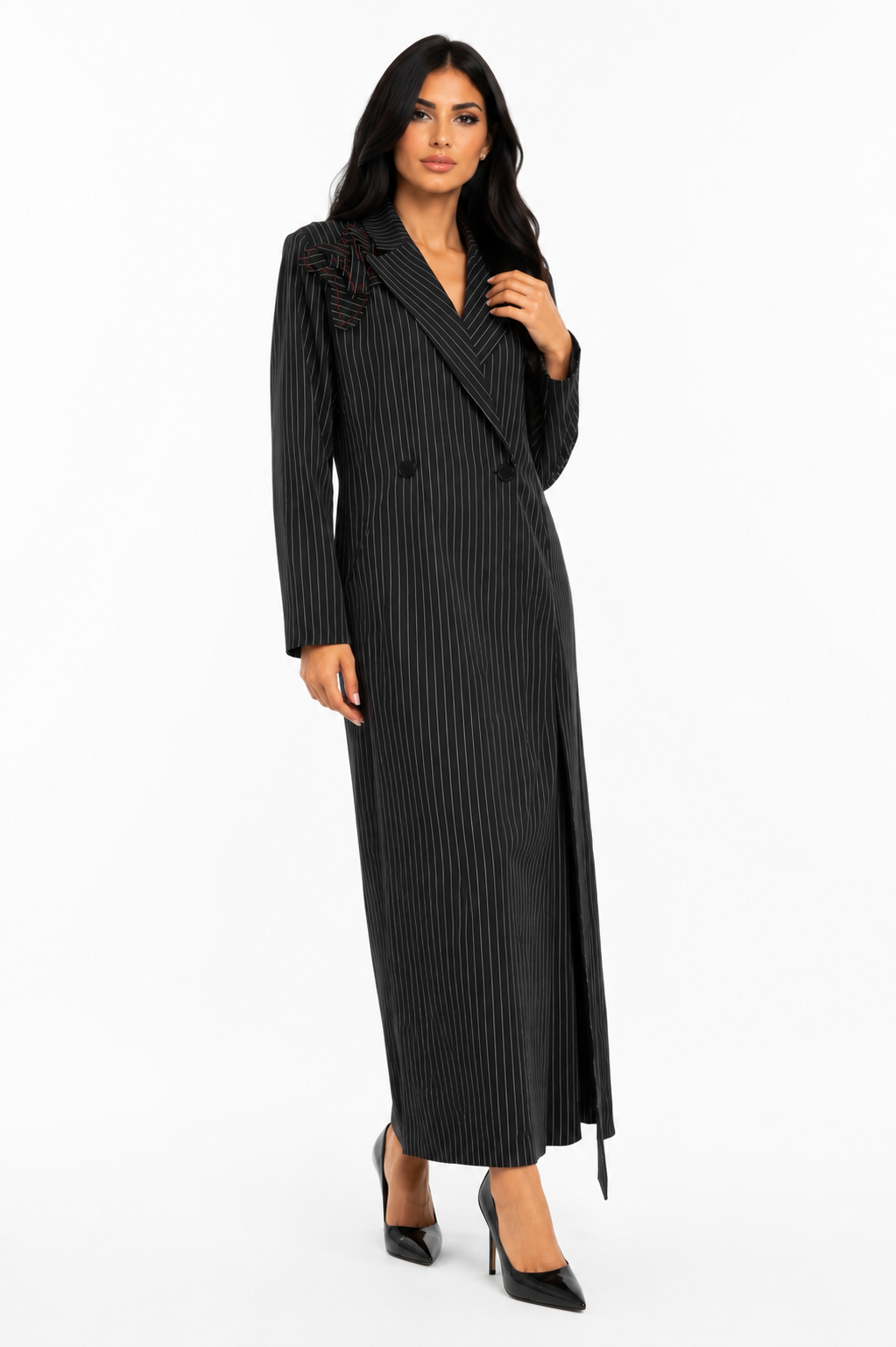 Black Pinstripe Embroidered Blazer Dress – Authority –