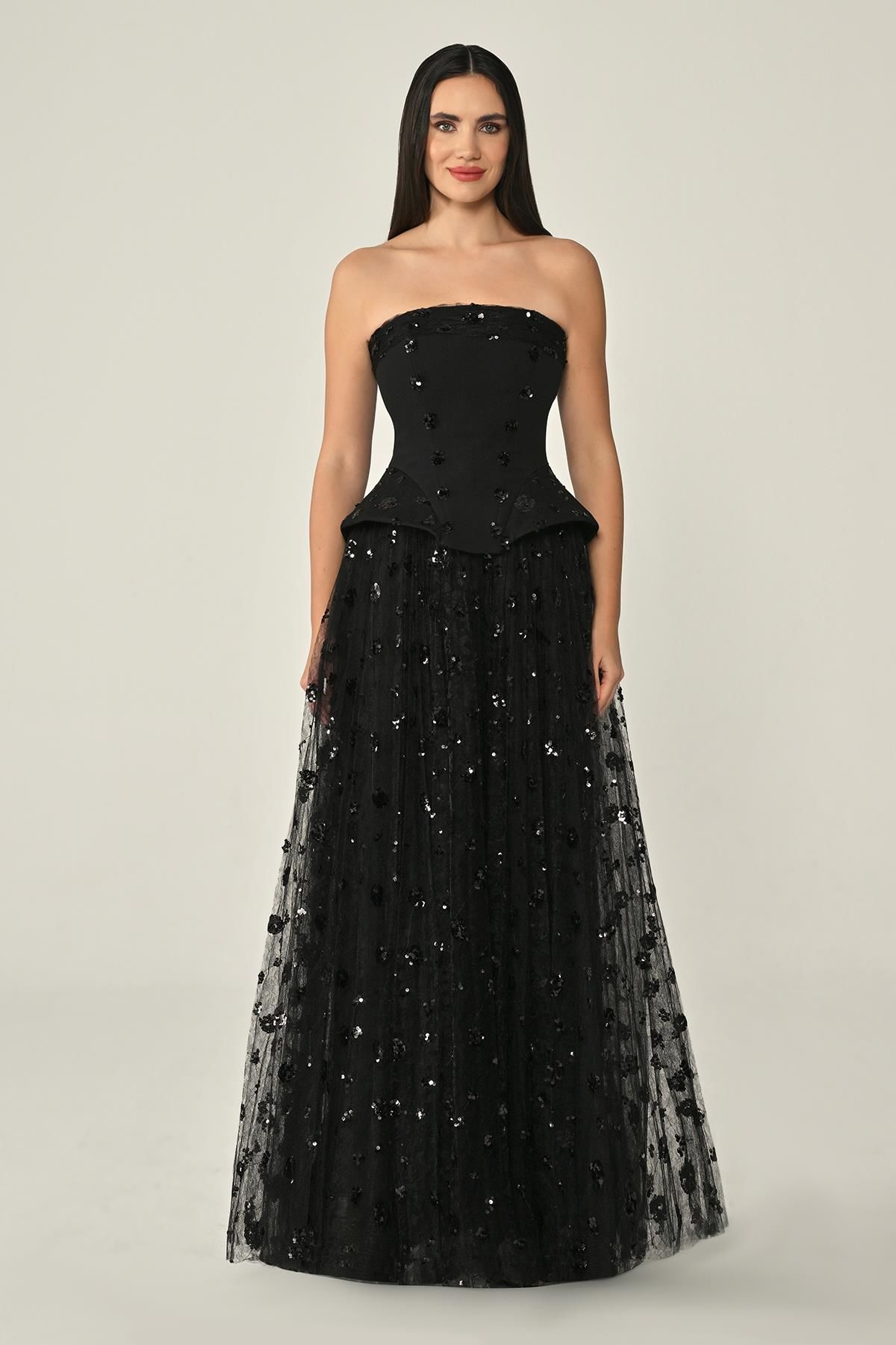 strapless corset gown with sequin tulle skirt – VERA –
