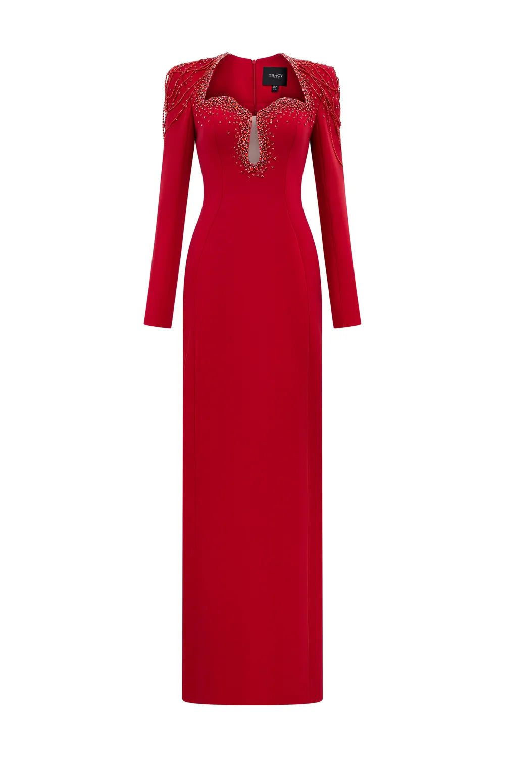 فستان عمودي بأكمام طويلة وسلاسل كتف مزينة بالخرز - أسترا