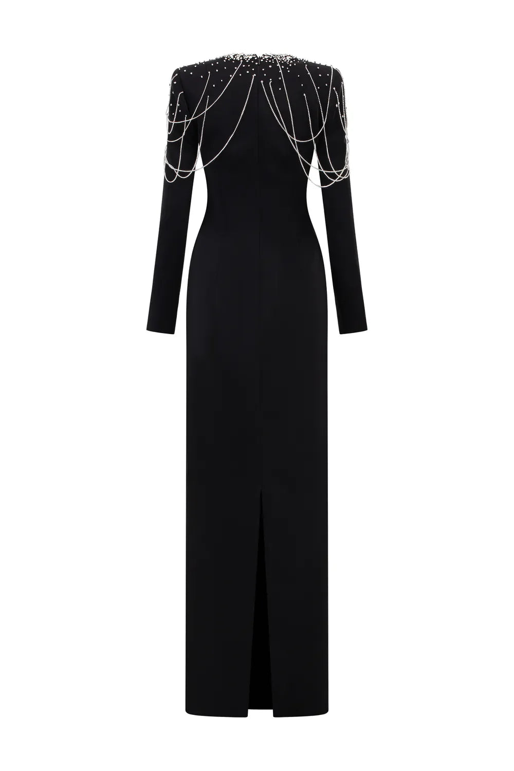 فستان عمودي بأكمام طويلة وسلاسل كتف مزينة بالخرز - أسترا