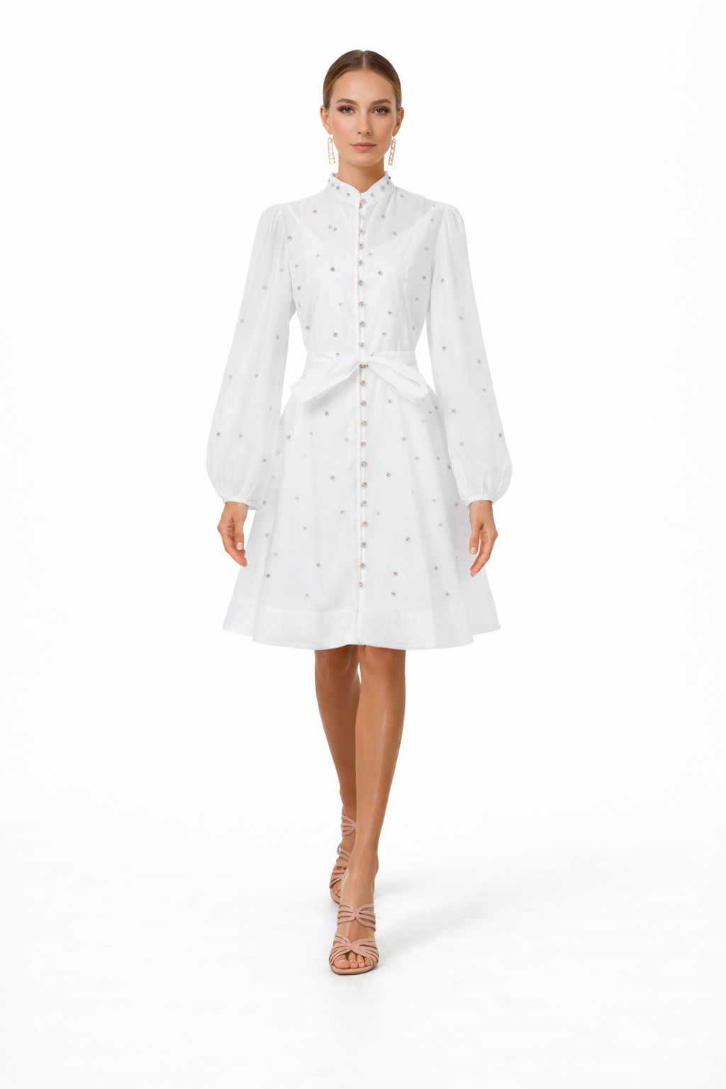 long-sleeve chiffon shirt dress with waist tie – AURORA –