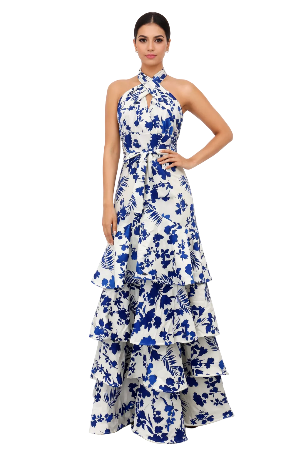 halter neck tiered dress ruffle maxi – AZURE Framed Mirrors SHEIN MOD Blue And slip strips sleeve:36/37