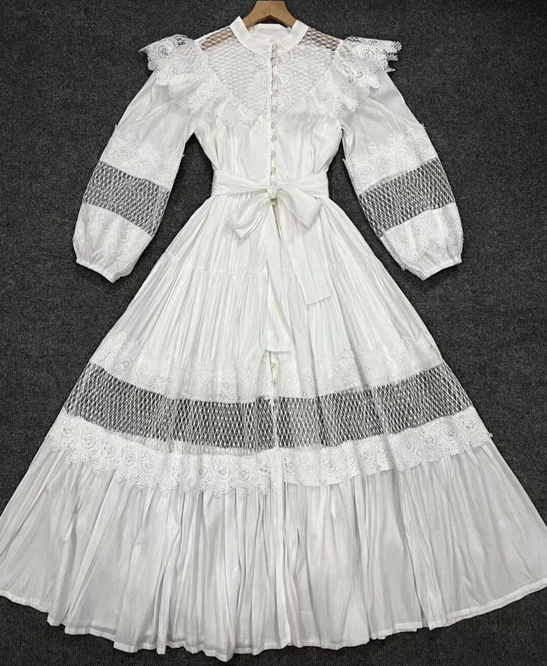 velvet lace-paneled gown with pearl button front – Fistmnb