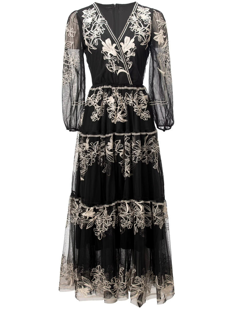 sheer embroidered maxi dress tulle midi with sleeves – FLORA – Color:As Picture:Black/Purple stopping dress with a size 14 614 Gostos, 18 Comentários