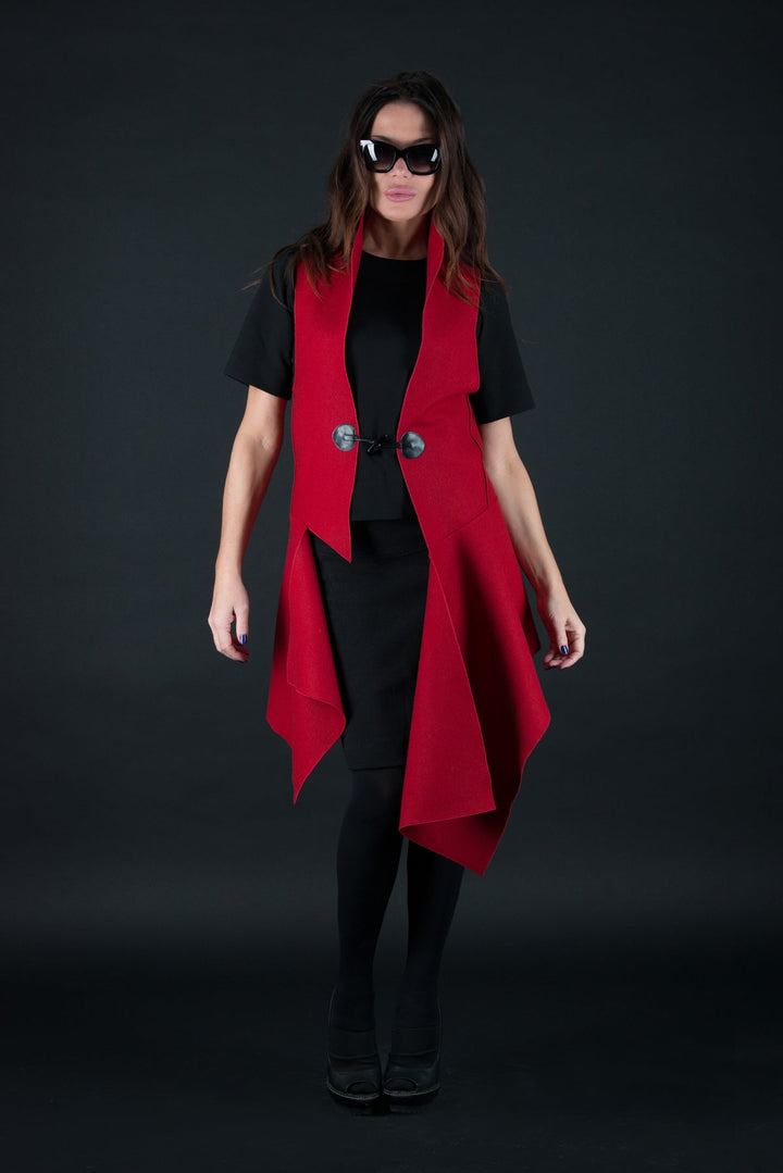 Autumn Winter Red Sleeveless Wool Vest, Cardigans & Vests