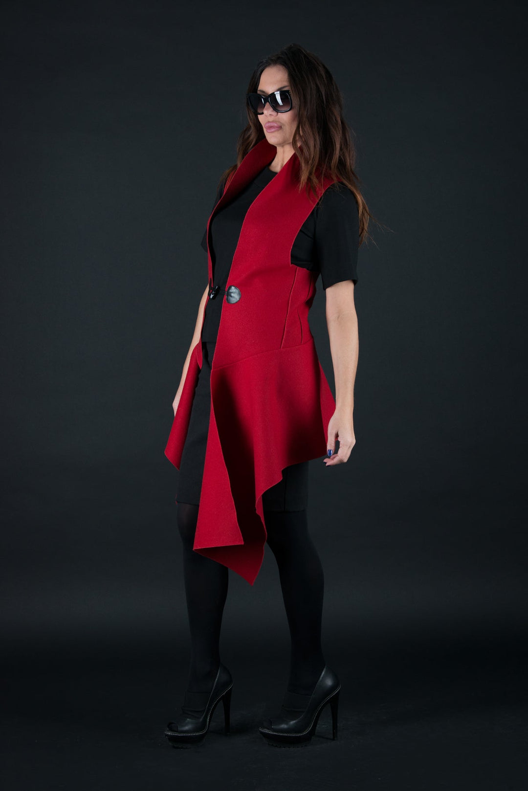 Autumn Winter Red Sleeveless Wool Vest, Cardigans & Vests