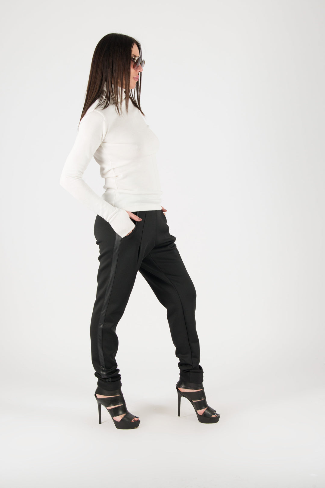 Black Neoprene Tight Pants, Black Elegant leggings, Pants & Leggings