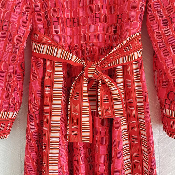 printed belted shirt dress with long sleeves – Adrertu