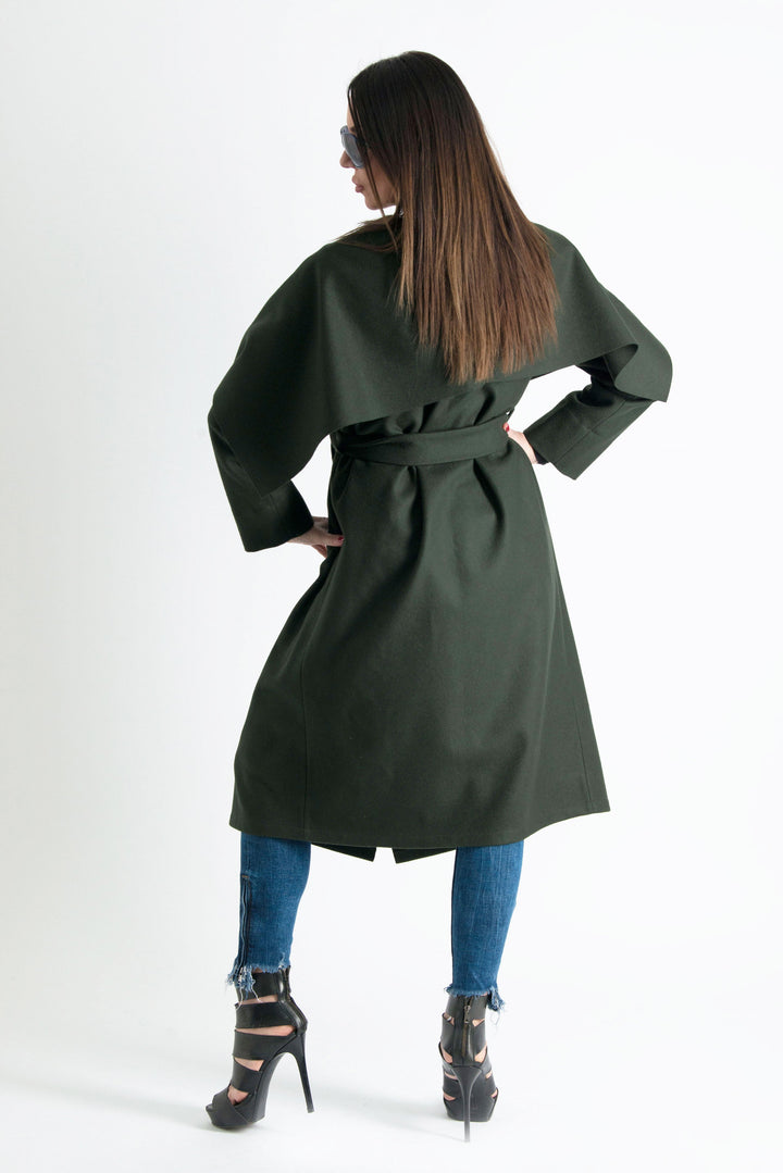 Dark Green Autumn Women Coat