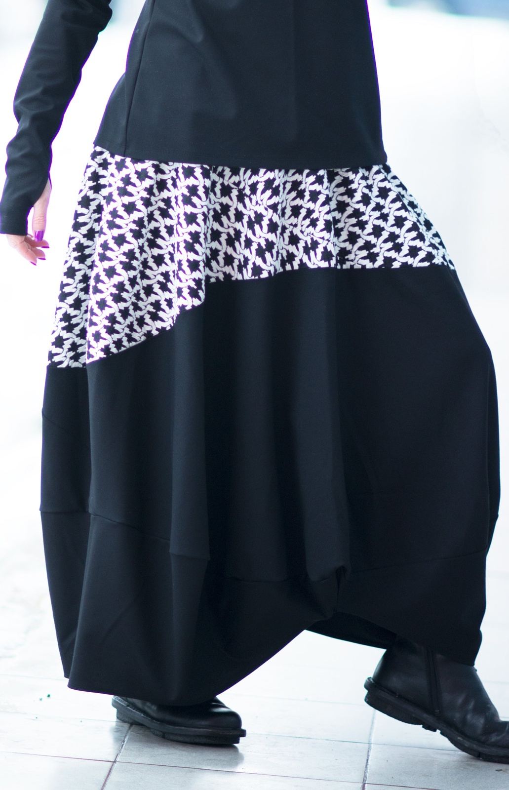 Black Shepherd's Plaid Cotton Skirt