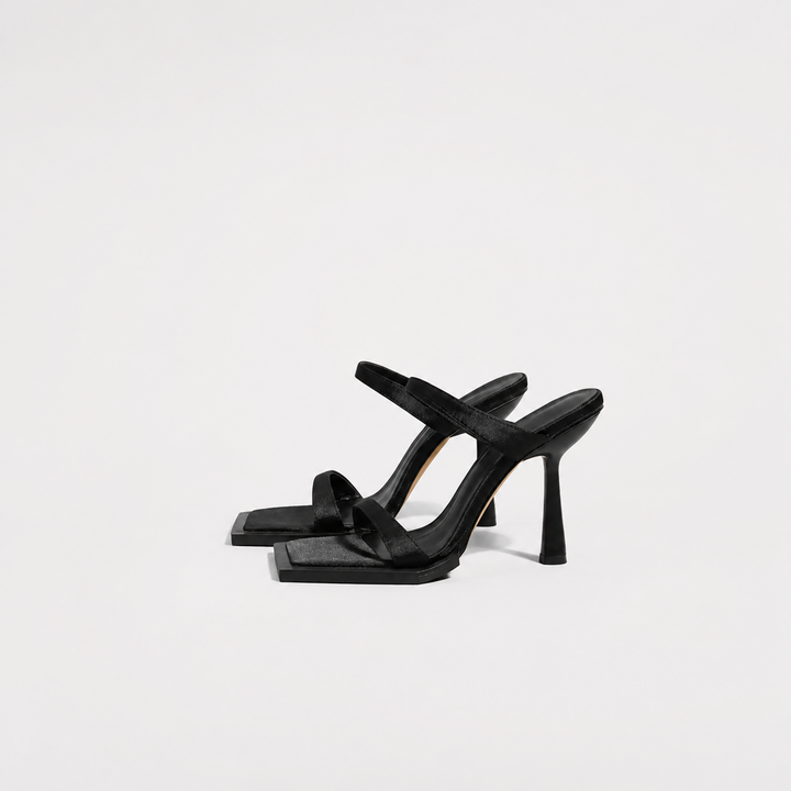 Black Square-Toe Strap Heel Sandals – VELORA