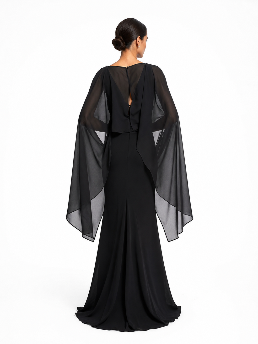 Sheer Cape Sleeve Maxi Dress - Noir