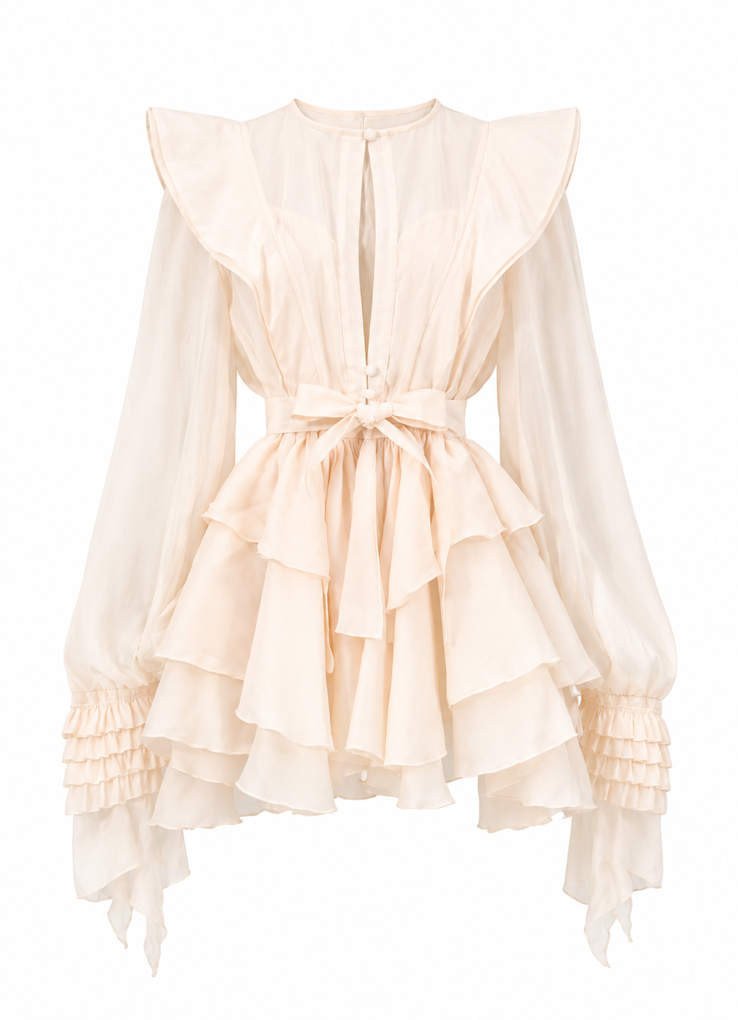 ruffled chiffon mini dress with waist tie – SOLENA