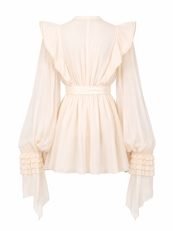ruffled chiffon mini dress with waist tie – SOLENA