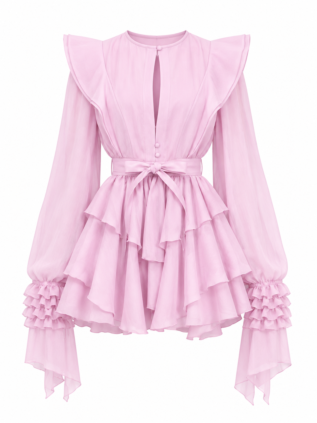 ruffled chiffon mini dress with waist tie – SOLENA