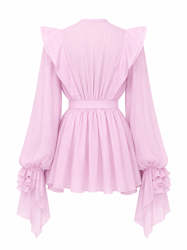 ruffled chiffon mini dress with waist tie – SOLENA