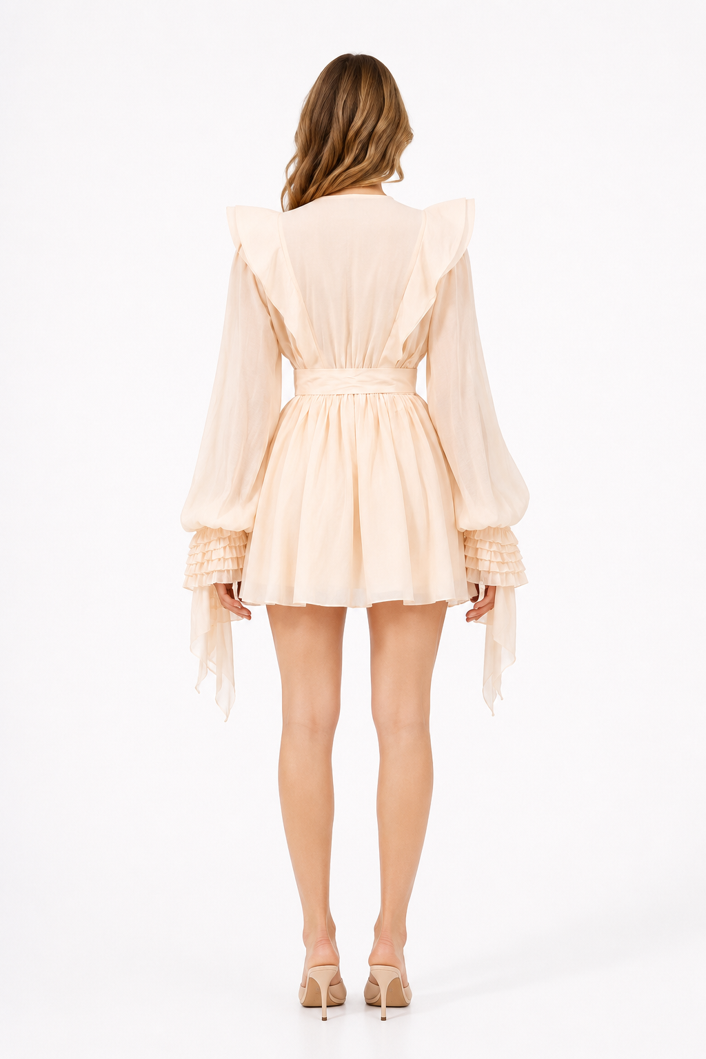 ruffled chiffon mini dress with waist tie – SOLENA