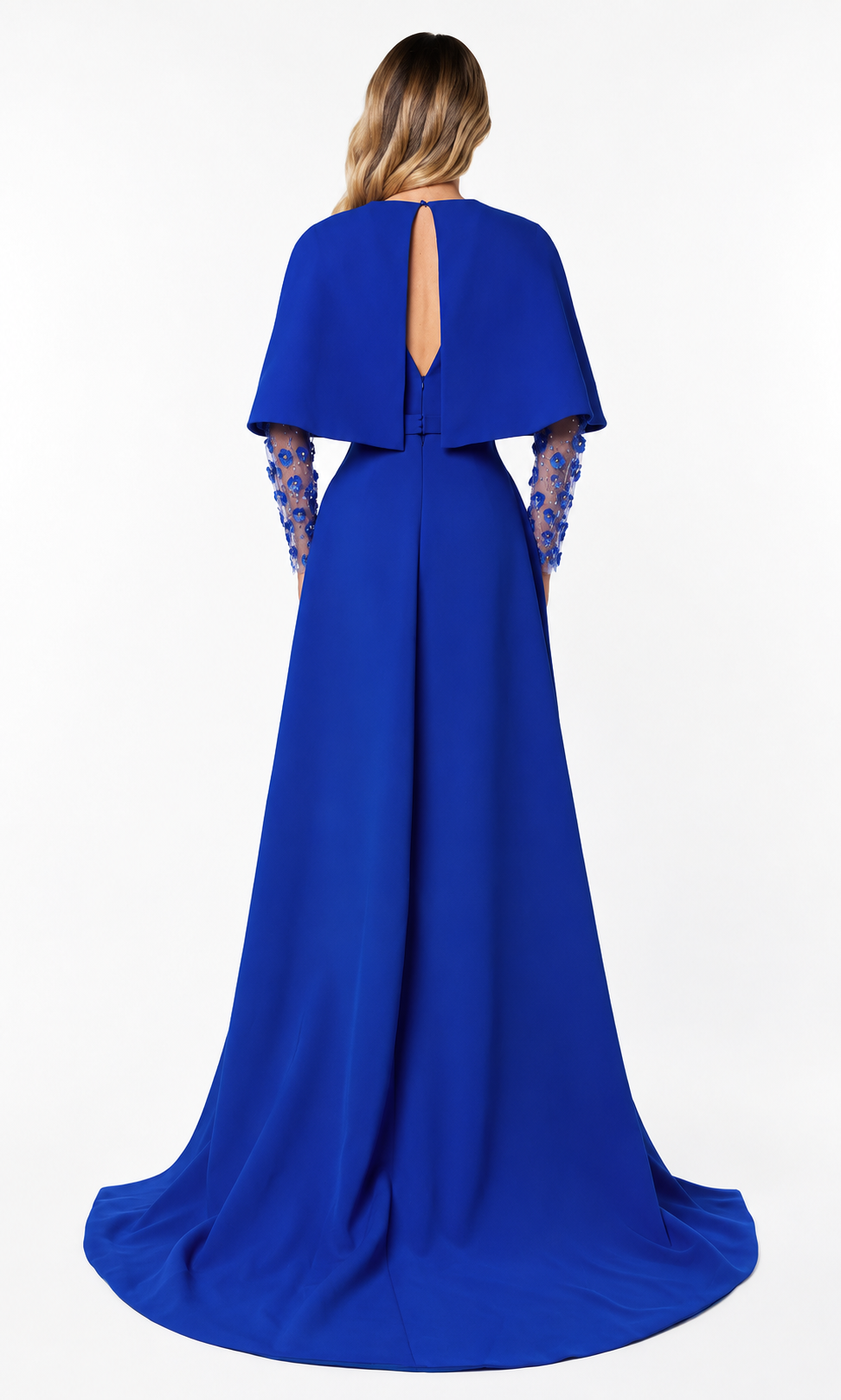 Embellished Cape Mermaid Gown – Cobalt