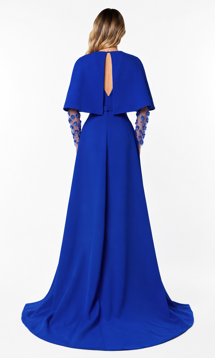 Embellished Cape Mermaid Gown – Cobalt