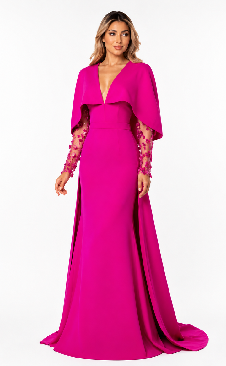 Embellished Cape Mermaid Gown – Cobalt