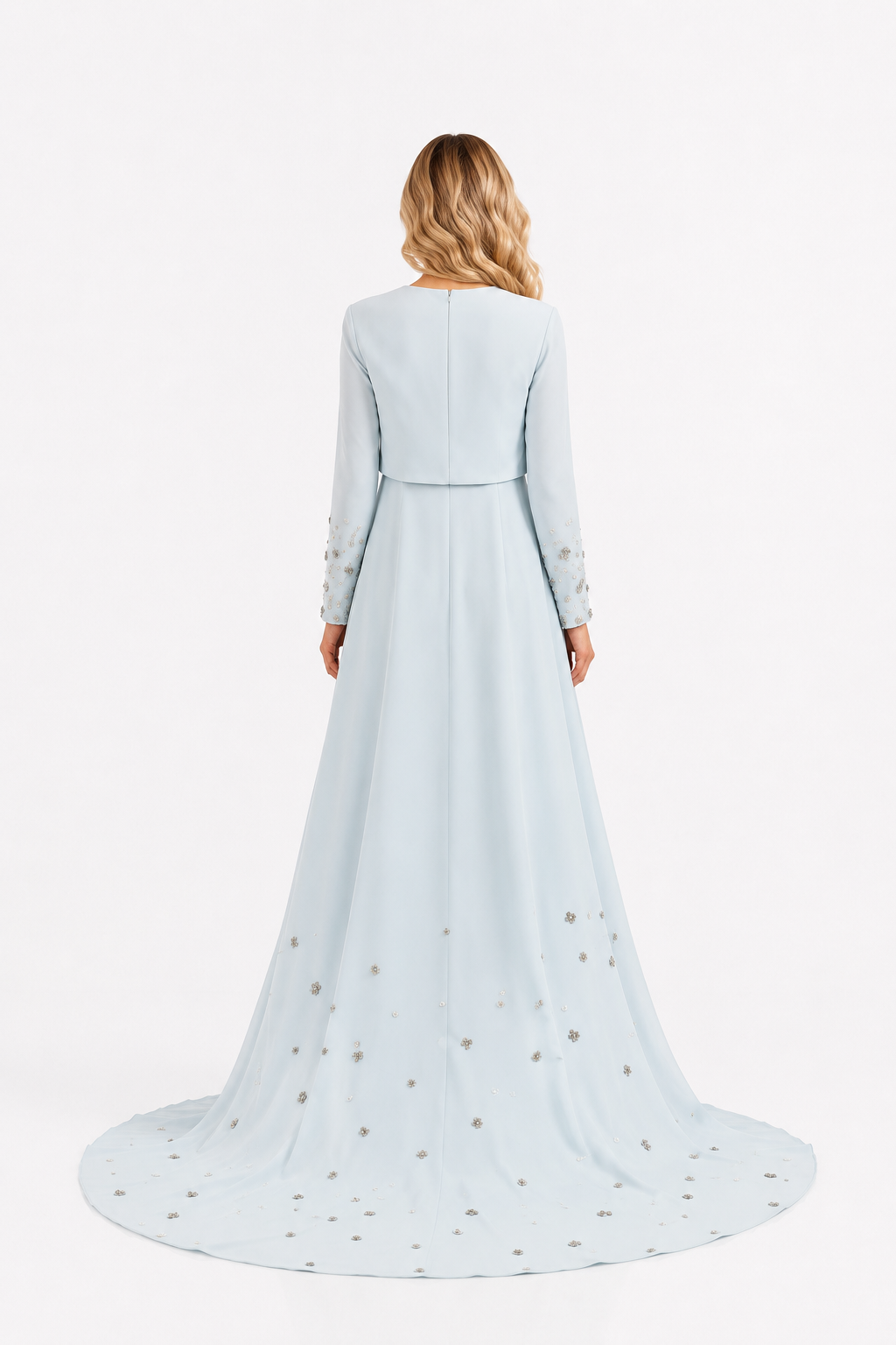 Embellished Waist Cape Gown - Ruby
