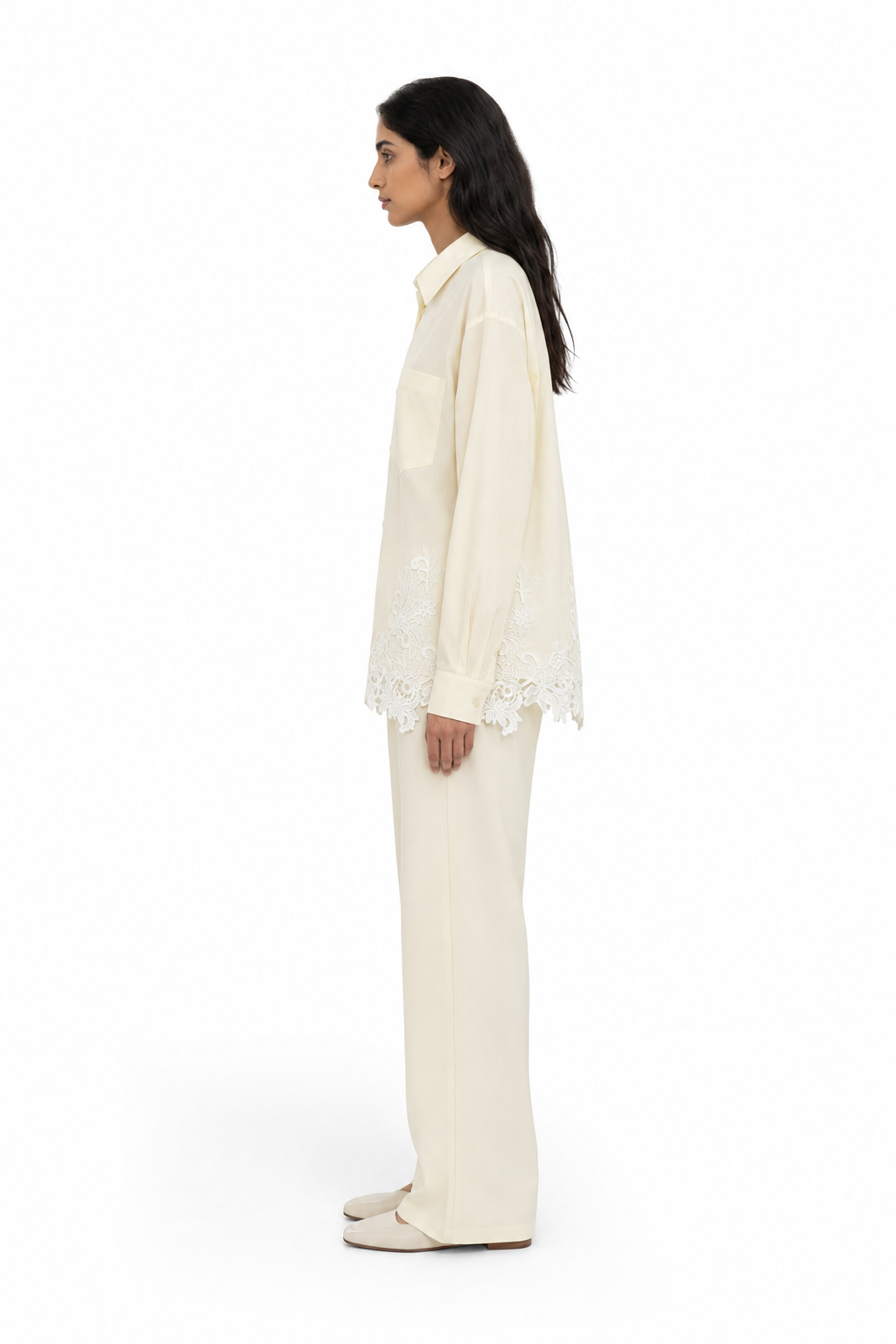 Ivory Lace-Hem Button-Up Shirt – CELESTE