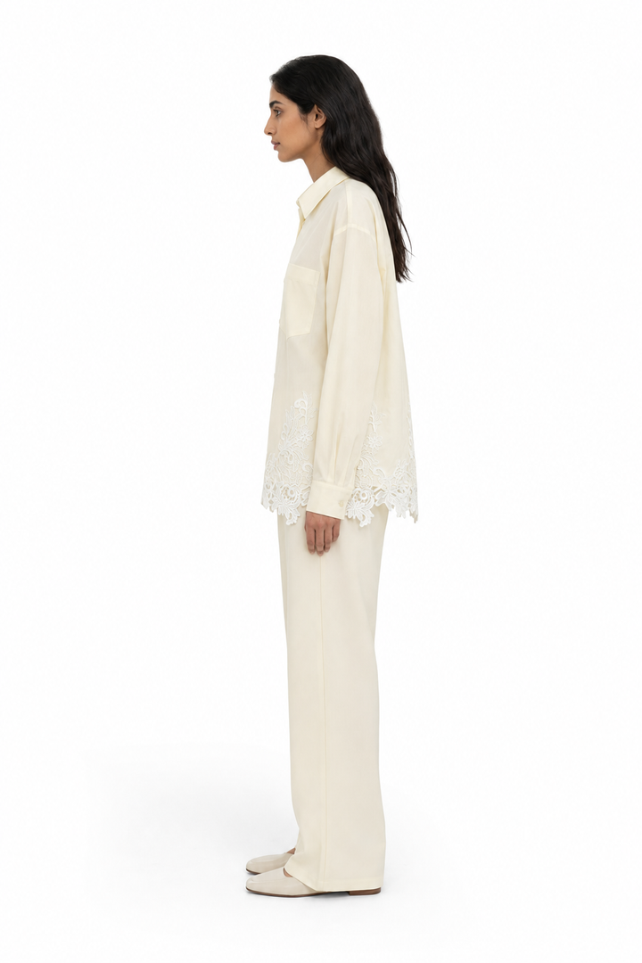 Ivory Lace-Hem Button-Up Shirt – CELESTE