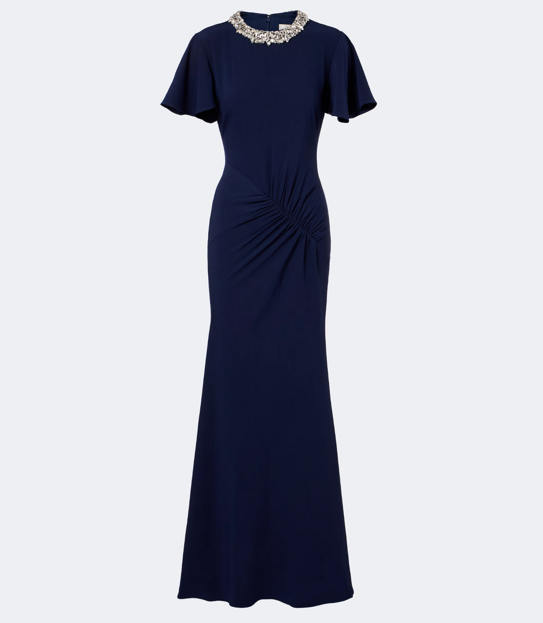 Crystal-Neck Ruched Gown - Midnight