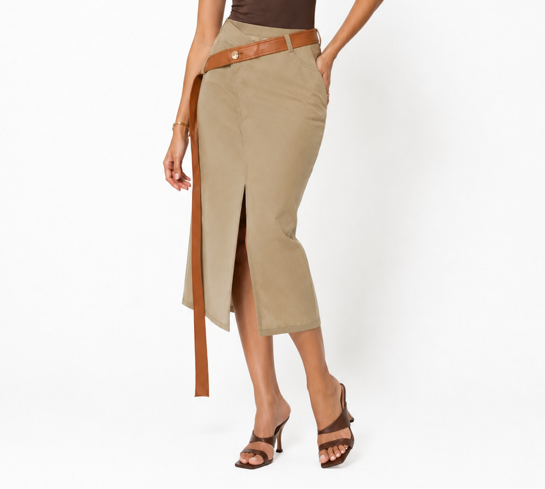 Asymmetric Belted Midi Skirt – Terra