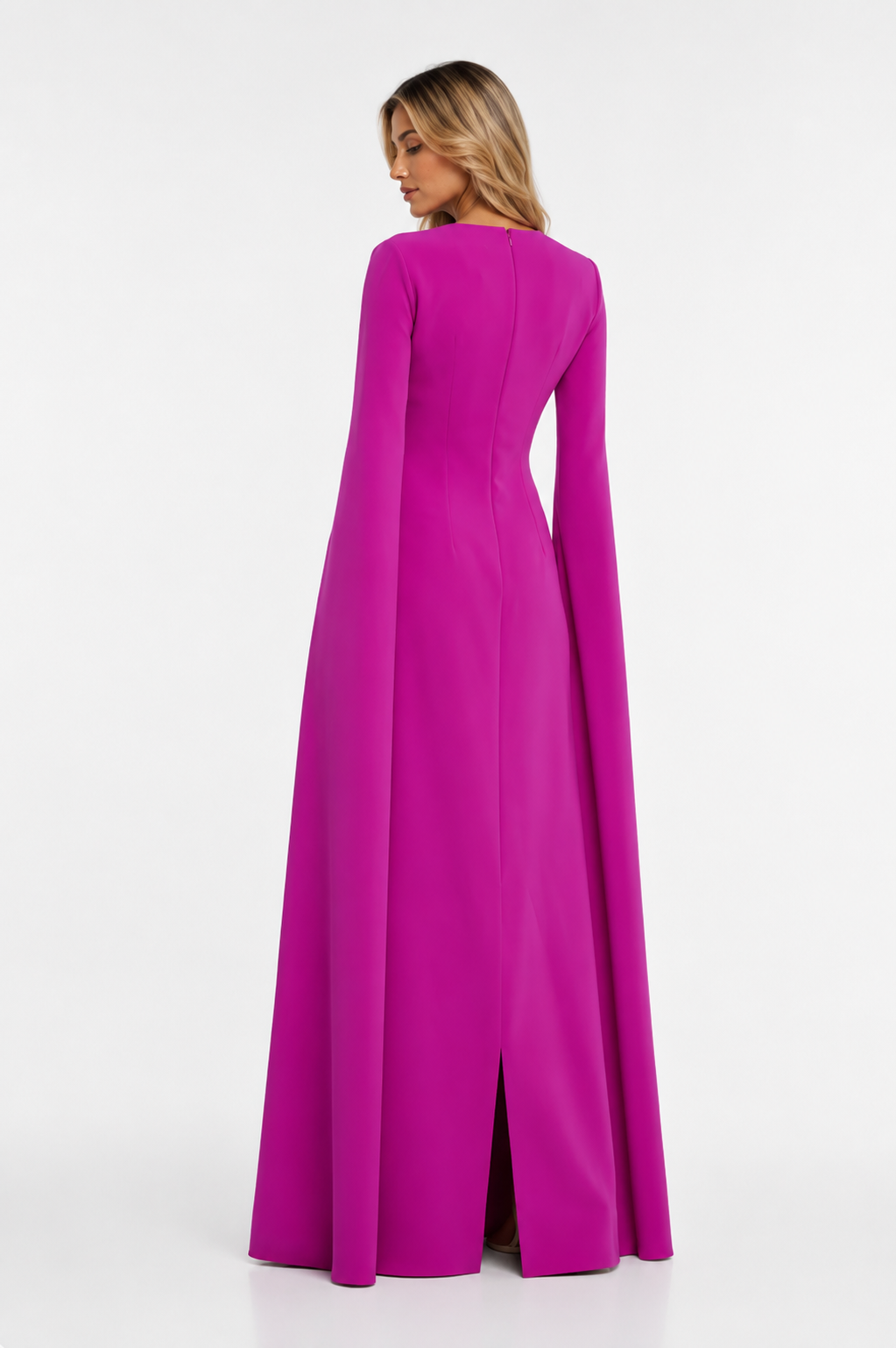 Cape-Sleeve Maxi Dress – Magenta