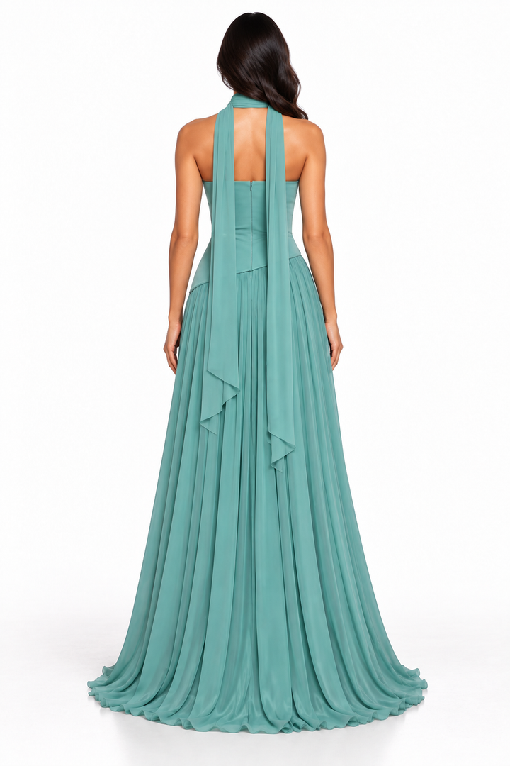 Mint Green Crystal Embellished Strapless Maxi Dress - Aria
