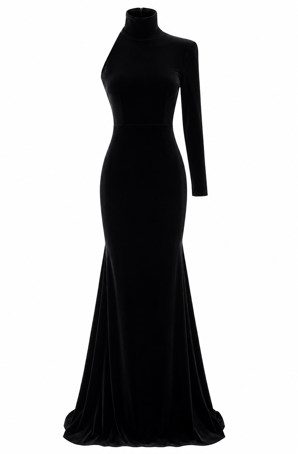 One-Sleeve Velvet Mermaid Gown – Noir