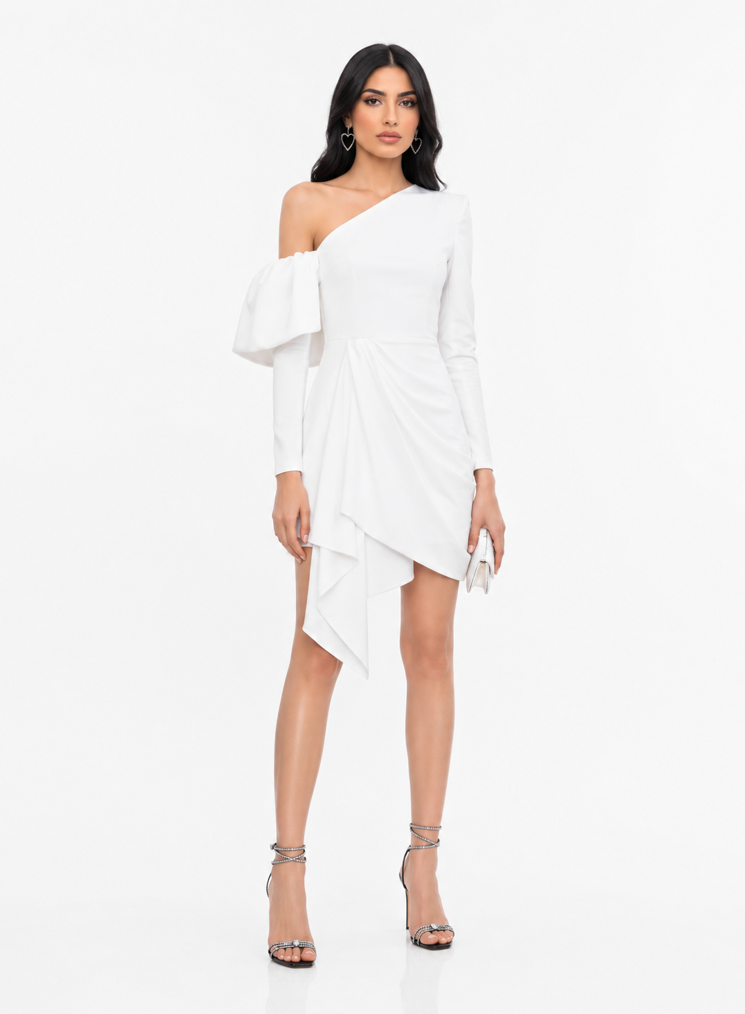 Black One-Shoulder Draped Mini Dress – Noirelle