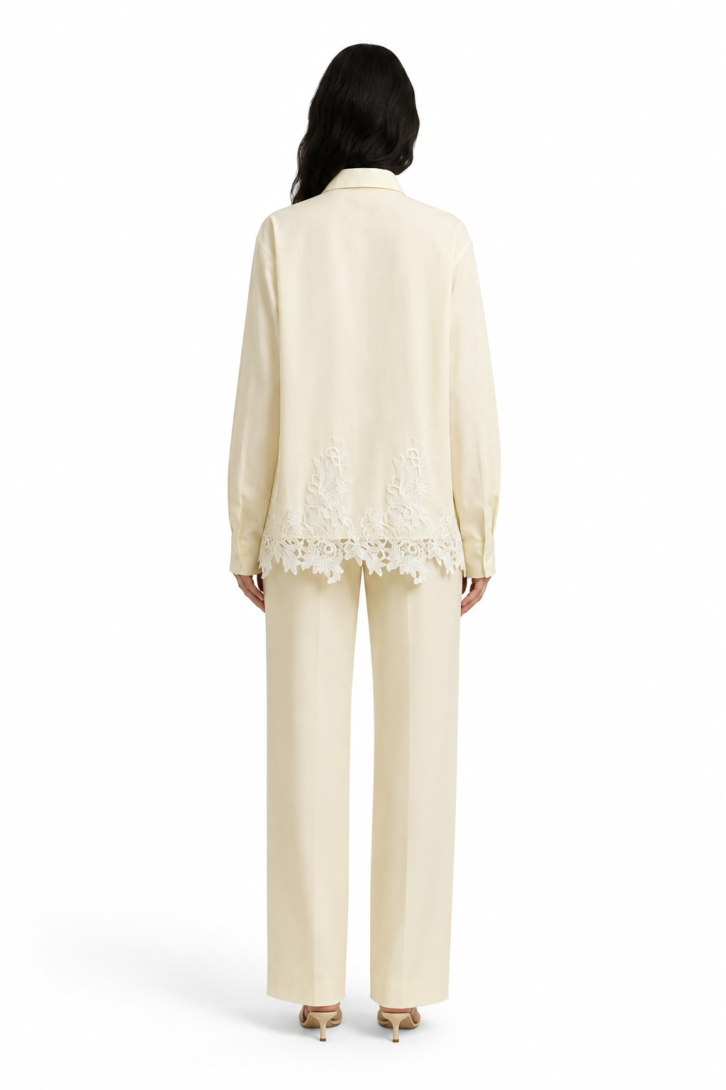 Ivory Lace-Hem Button-Up Shirt – CELESTE