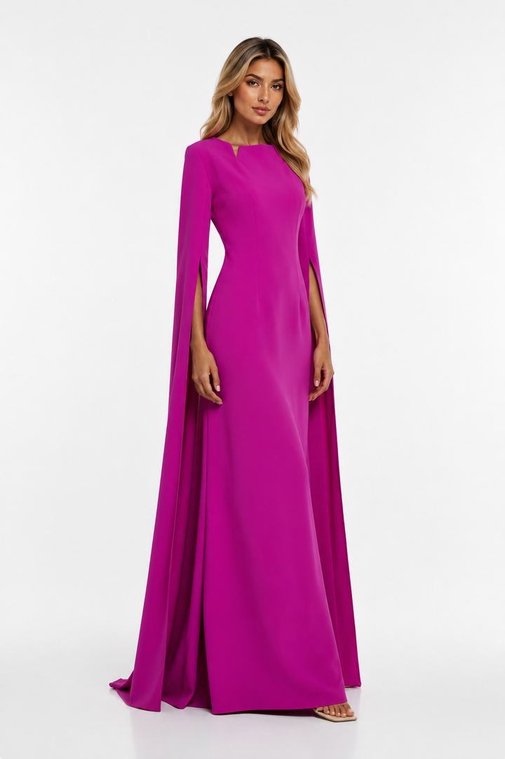 Cape-Sleeve Maxi Dress – Magenta