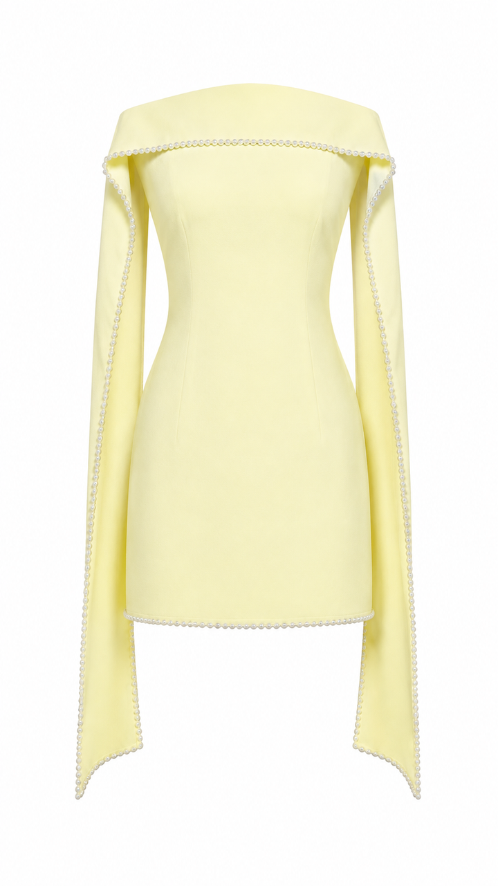 White Pearl-Trim Cape Mini Dress – Pearl