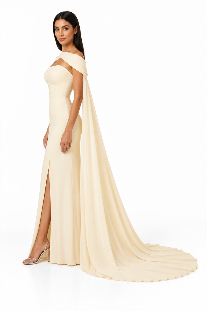 Asymmetric Cape Cutout Evening Gown - Aurelia