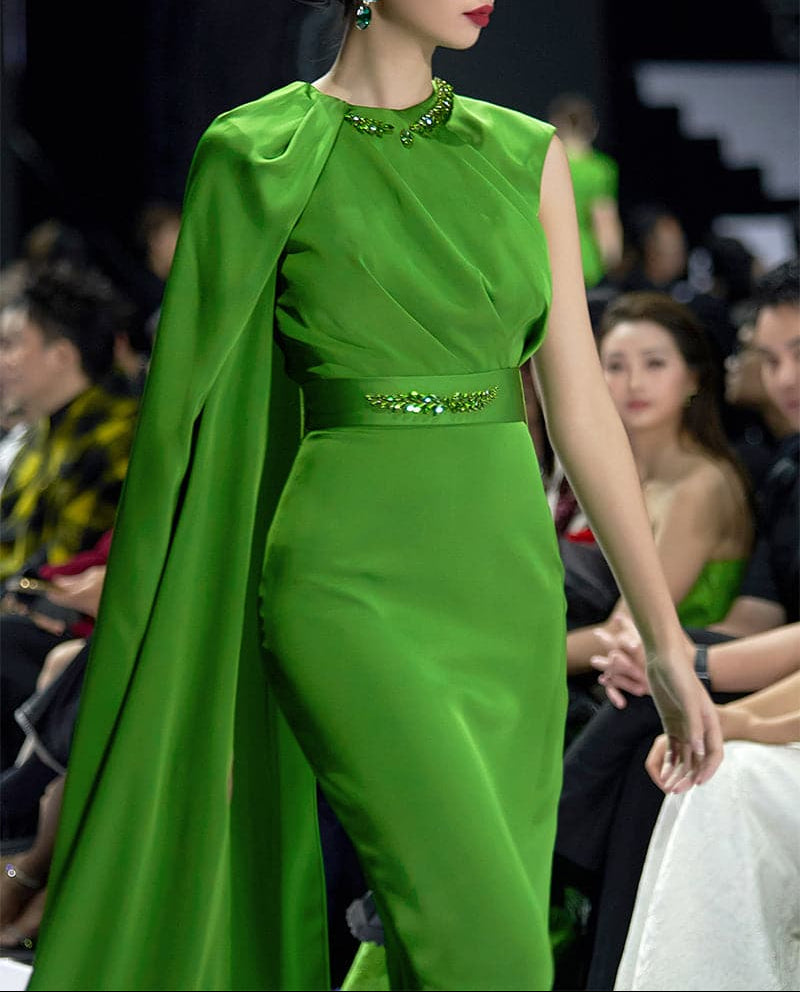 asymmetric shoulder gown with satin waistband – DUSK