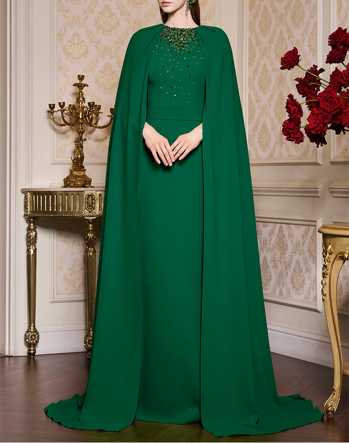 embellished cape gown with high neckline – MAJESTY