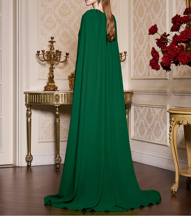 embellished cape gown with high neckline – MAJESTY