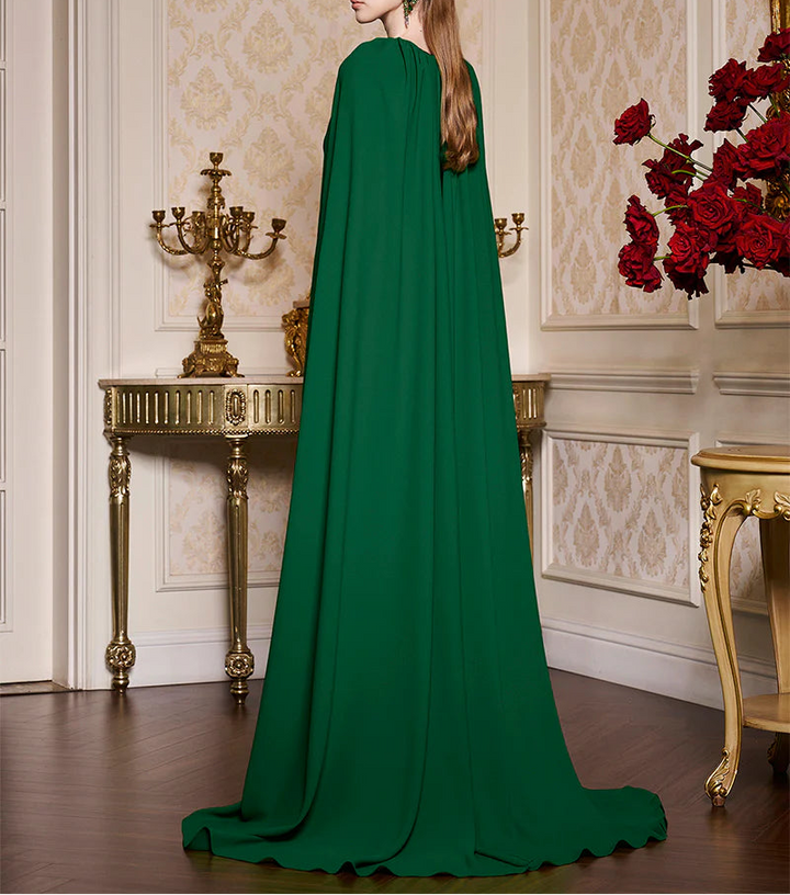 embellished cape gown with high neckline – MAJESTY