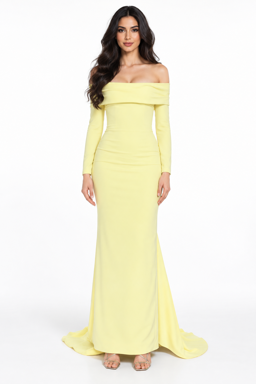 Pastel Yellow Off-Shoulder Long Sleeve Maxi Dress - Liana