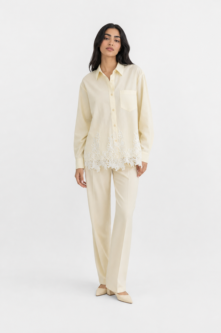 Ivory Lace-Hem Button-Up Shirt – CELESTE