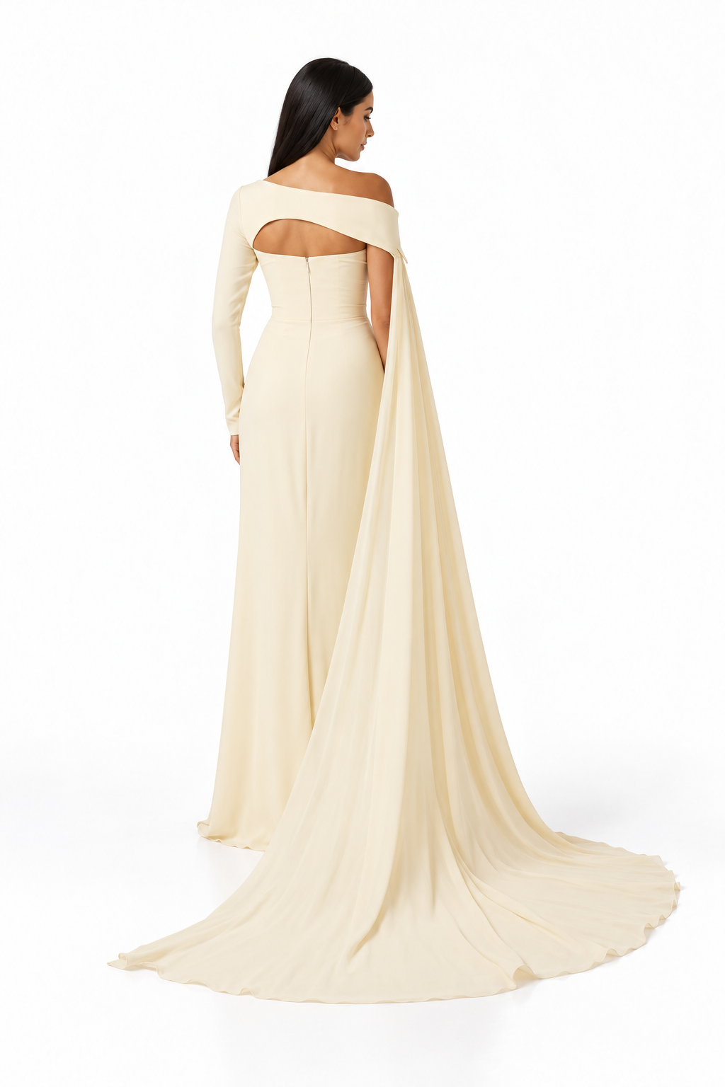 Asymmetric Cape Cutout Evening Gown - Aurelia