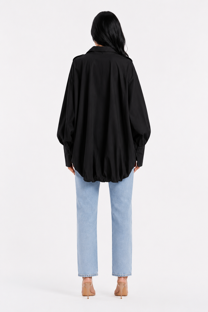 Black Ruched Statement Shirt – Noir