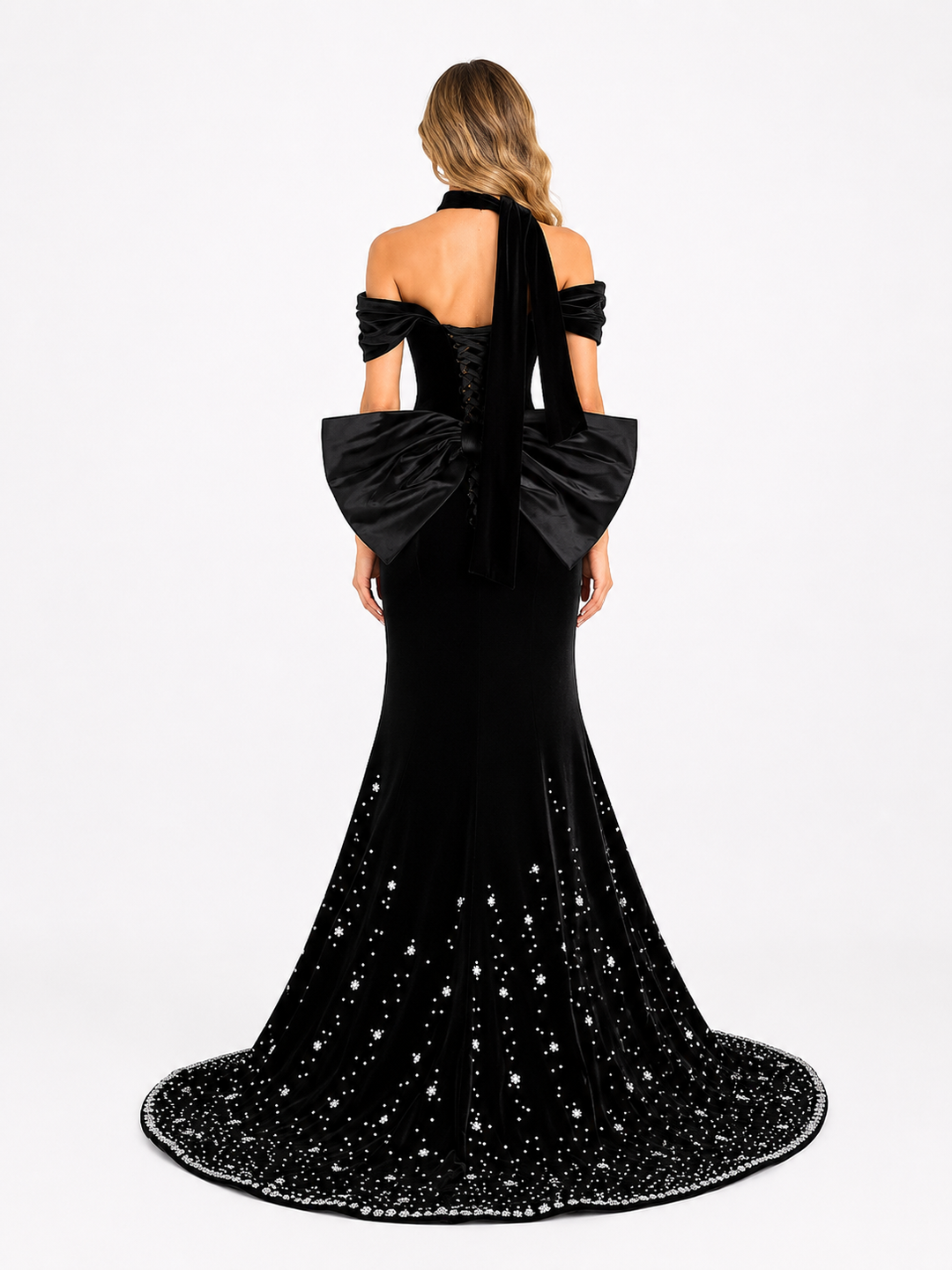 Crystal Off-Shoulder Mermaid Gown - Midnight