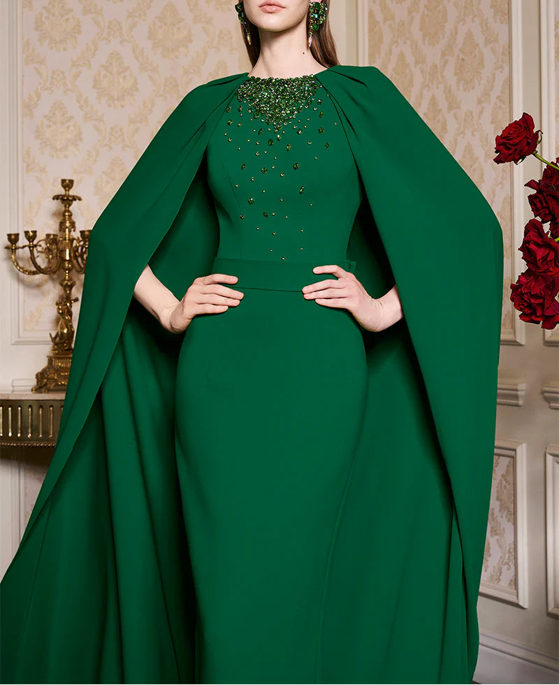 embellished cape gown with high neckline – MAJESTY