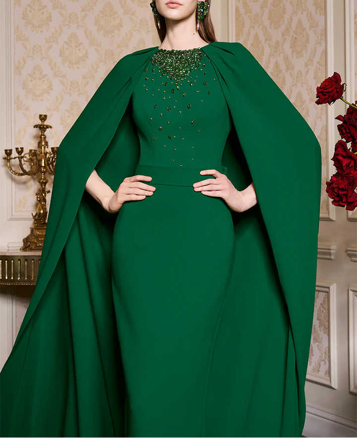 embellished cape gown with high neckline – MAJESTY