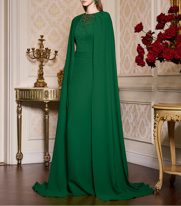 embellished cape gown with high neckline – MAJESTY